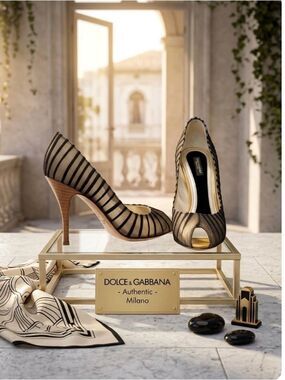 🛍️Dolce & Gabbana Authentic Black and Nude Tule Peep-Toe Heels